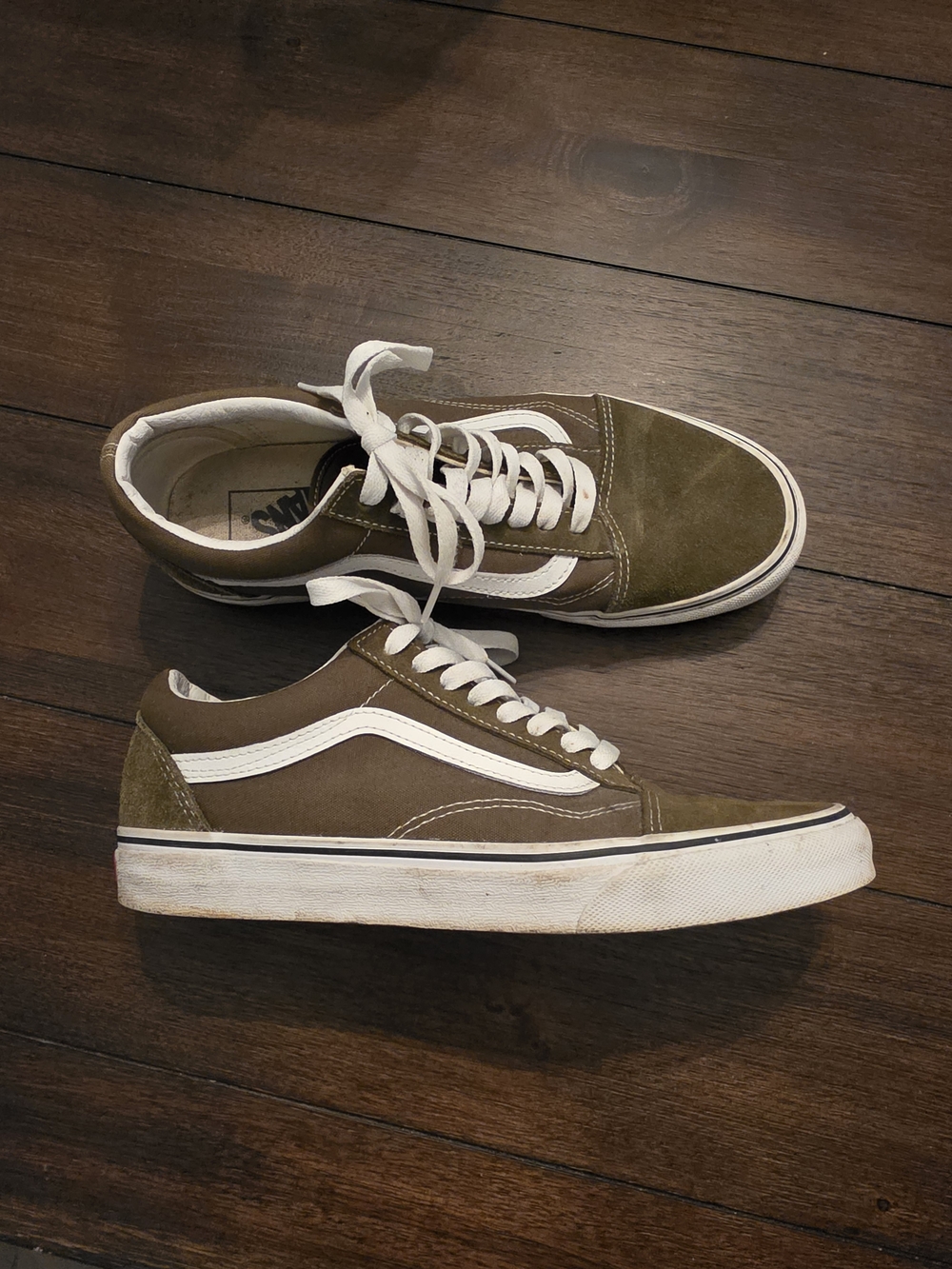 Vans Old Skool Greenish Brown & White Sneakers US 9.5